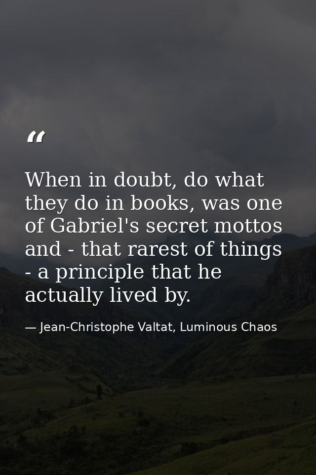 When in doubt, do what they do in books, was one of Gabriel's secret mottos and - that rarest of things - a principle th — Jean-Christophe Valtat, Luminous Chaos