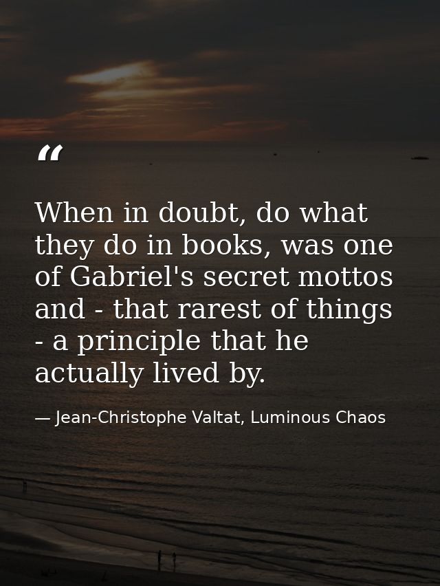 When in doubt, do what they do in books, was one of Gabriel's secret mottos and - that rarest of things - a principle th — Jean-Christophe Valtat, Luminous Chaos
