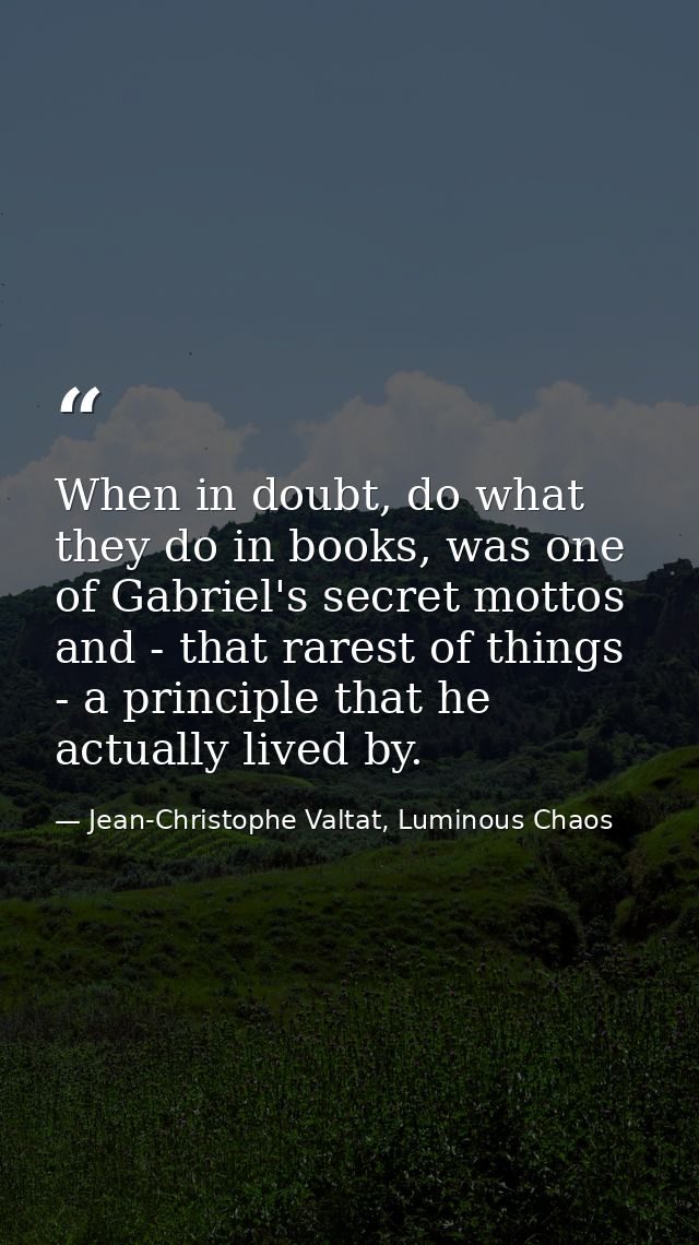 When in doubt, do what they do in books, was one of Gabriel's secret mottos and - that rarest of things - a principle th — Jean-Christophe Valtat, Luminous Chaos