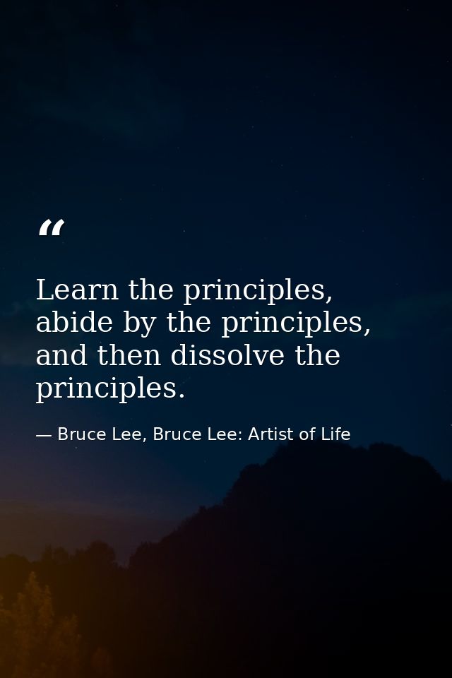 Learn the principles, abide by the principles, and then dissolve the principles. — Bruce Lee, Bruce Lee: Artist of Life