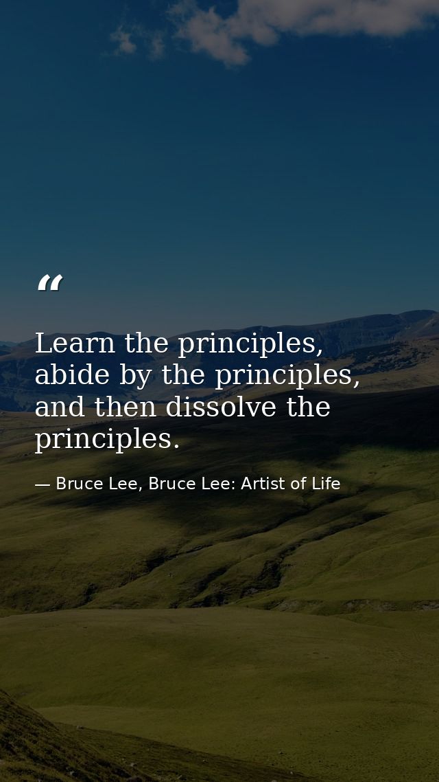 Learn the principles, abide by the principles, and then dissolve the principles. — Bruce Lee, Bruce Lee: Artist of Life