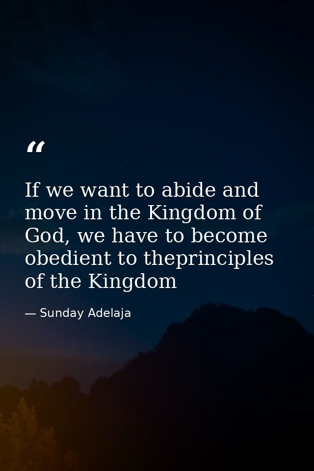 If we want to abide and move in the Kingdom of God, we have to become obedient to theprinciples of the Kingdom — Sunday Adelaja