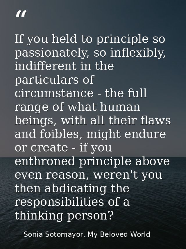 If you held to principle so passionately, so inflexibly, indifferent in the particulars of circumstance - the full range — Sonia Sotomayor, My Beloved World