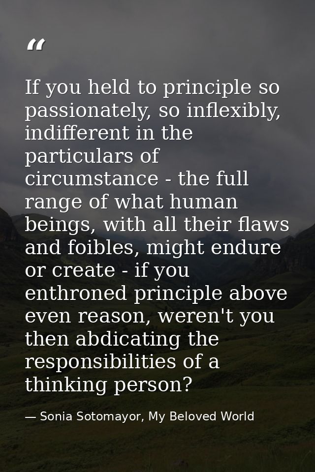 If you held to principle so passionately, so inflexibly, indifferent in the particulars of circumstance - the full range — Sonia Sotomayor, My Beloved World