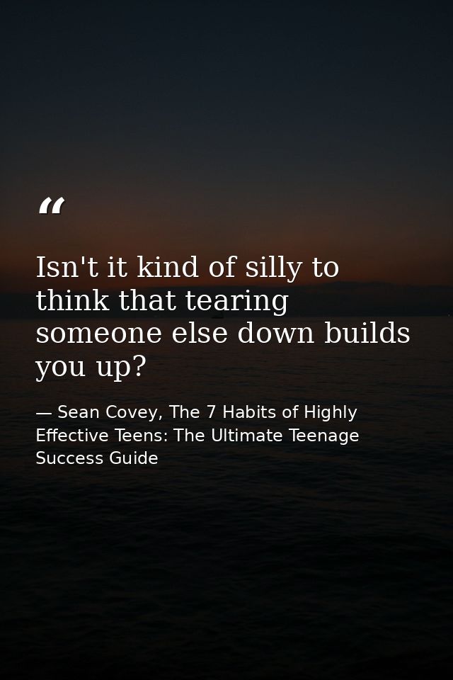 Isn't it kind of silly to think that tearing someone else down builds you up? — Sean Covey, The 7 Habits of Highly Effective Teens: The Ultimate Teenage Success Guide