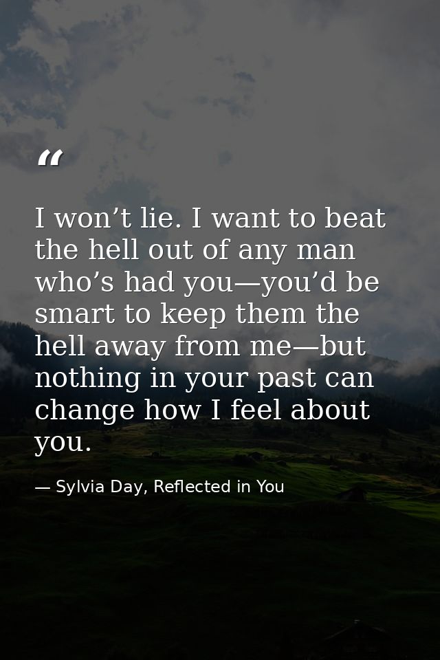 I won’t lie. I want to beat the hell out of any man who’s had you—you’d be smart to keep them the hell away from me—but  — Sylvia Day, Reflected in You