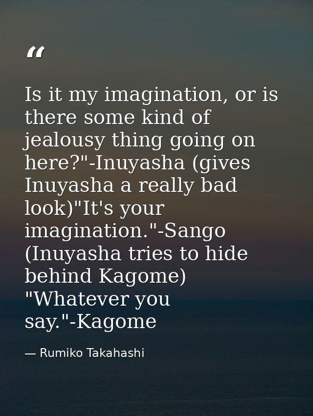 Is it my imagination, or is there some kind of jealousy thing going on here?"-Inuyasha (gives Inuyasha a really bad look — Rumiko Takahashi