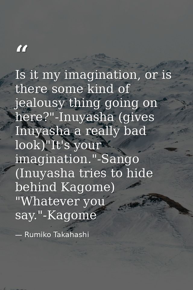 Is it my imagination, or is there some kind of jealousy thing going on here?"-Inuyasha (gives Inuyasha a really bad look — Rumiko Takahashi