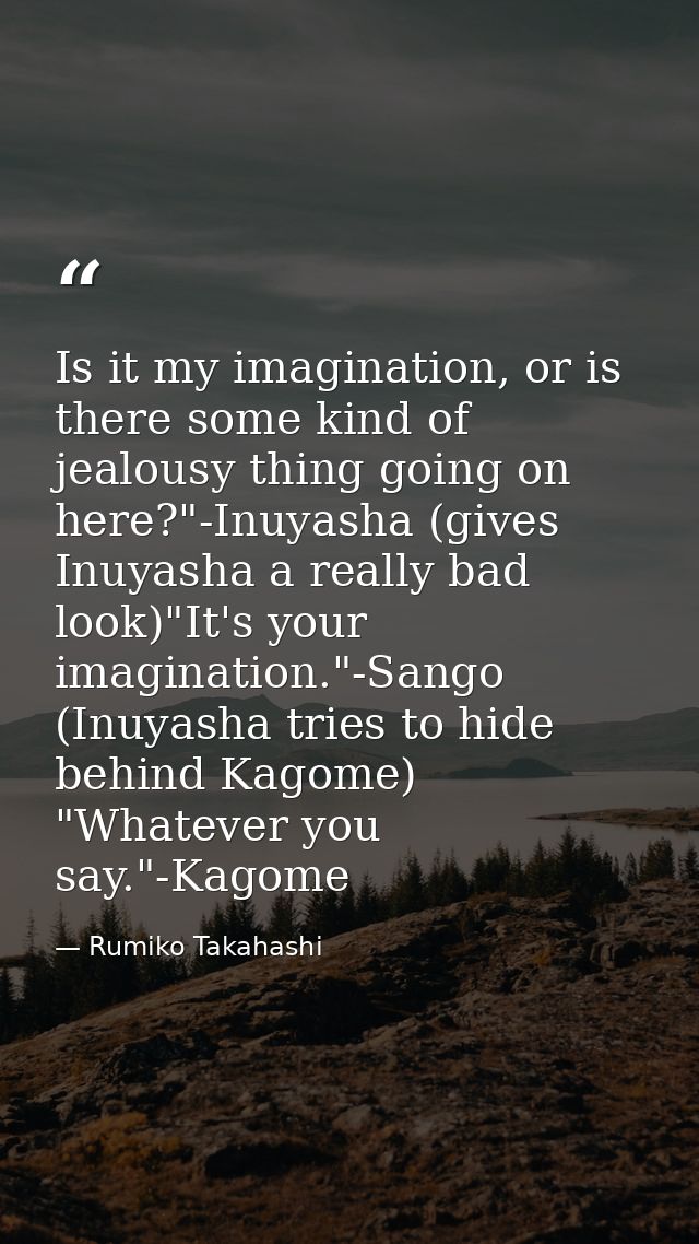 Is it my imagination, or is there some kind of jealousy thing going on here?"-Inuyasha (gives Inuyasha a really bad look — Rumiko Takahashi