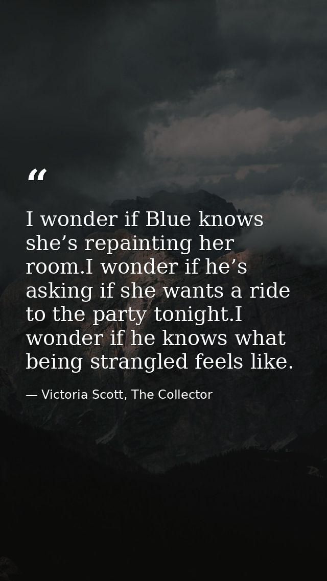 I wonder if Blue knows she’s repainting her room.I wonder if he’s asking if she wants a ride to the party tonight.I wond — Victoria Scott, The Collector