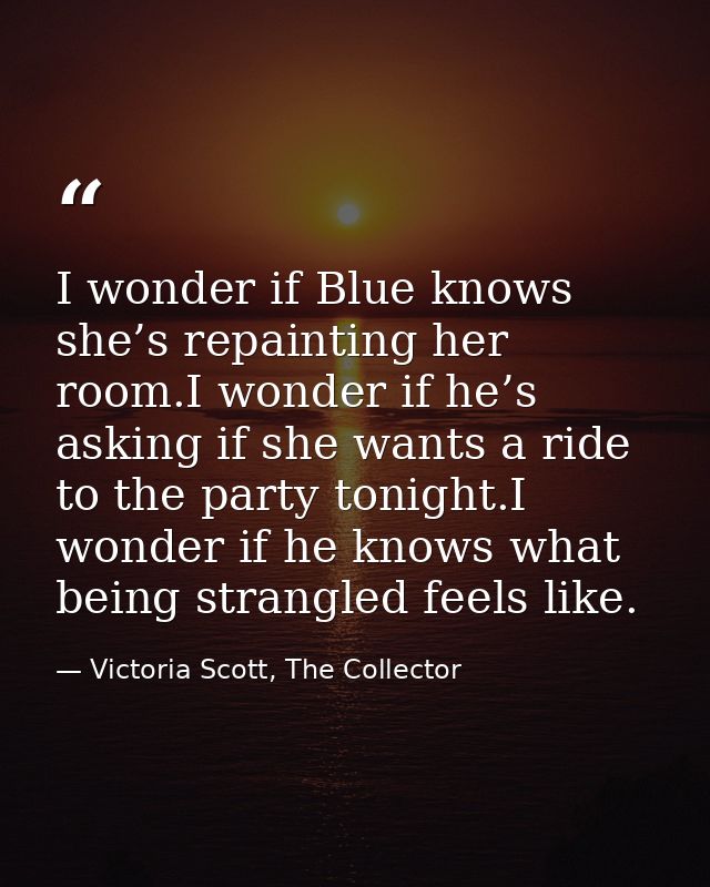 I wonder if Blue knows she’s repainting her room.I wonder if he’s asking if she wants a ride to the party tonight.I wond — Victoria Scott, The Collector