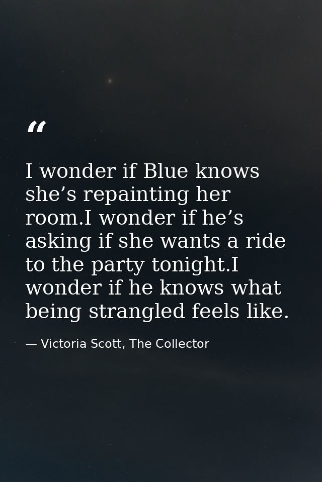 I wonder if Blue knows she’s repainting her room.I wonder if he’s asking if she wants a ride to the party tonight.I wond — Victoria Scott, The Collector