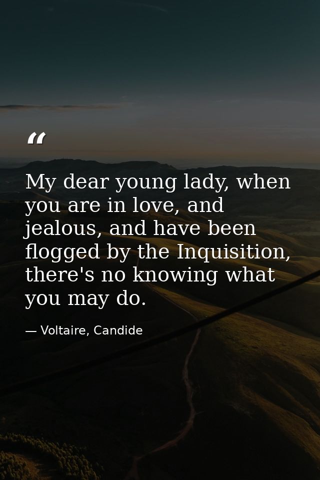My dear young lady, when you are in love, and jealous, and have been flogged by the Inquisition, there's no knowing what — Voltaire, Candide