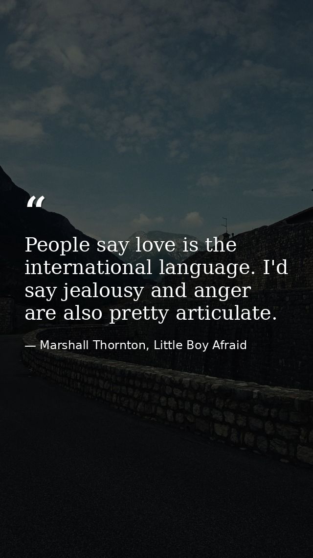 People say love is the international language. I'd say jealousy and anger are also pretty articulate. — Marshall Thornton, Little Boy Afraid