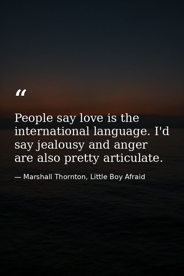 People say love is the international language. I'd say jealousy and anger are also pretty articulate. — Marshall Thornton, Little Boy Afraid