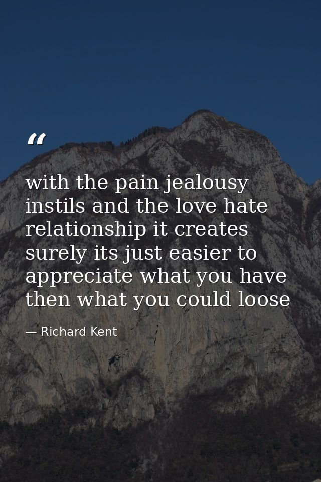 with the pain jealousy instils and the love hate relationship it creates surely its just easier to appreciate what you h — Richard Kent