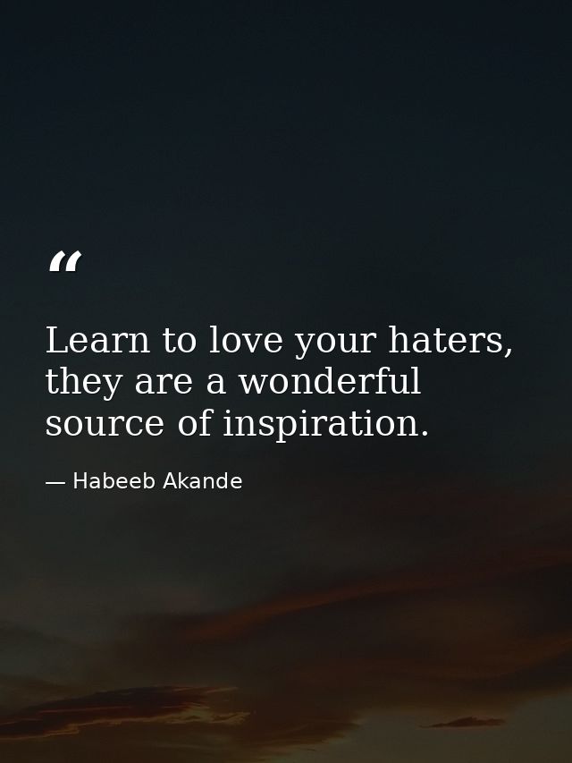 Learn to love your haters, they are a wonderful source of inspiration. — Habeeb Akande