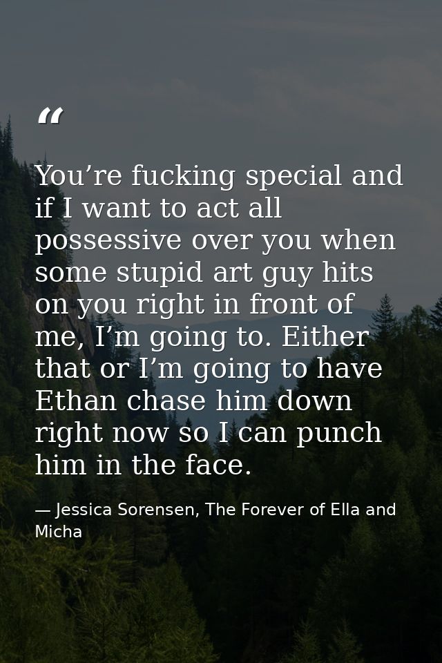 You’re fucking special and if I want to act all possessive over you when some stupid art guy hits on you right in front  — Jessica Sorensen, The Forever of Ella and Micha
