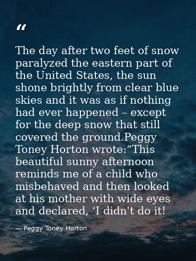 The day after two feet of snow paralyzed the eastern part of the United States, the sun shone brightly from clear blue s — Peggy Toney Horton