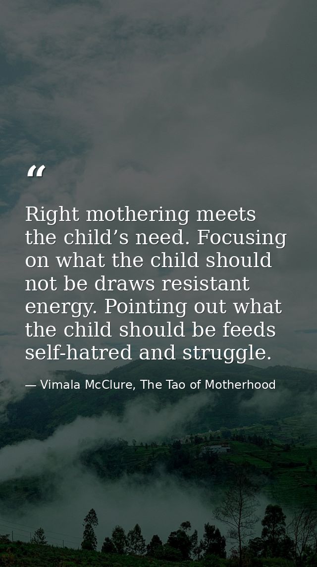 Right mothering meets the child’s need. Focusing on what the child should not be draws resistant energy. Pointing out wh — Vimala McClure, The Tao of Motherhood