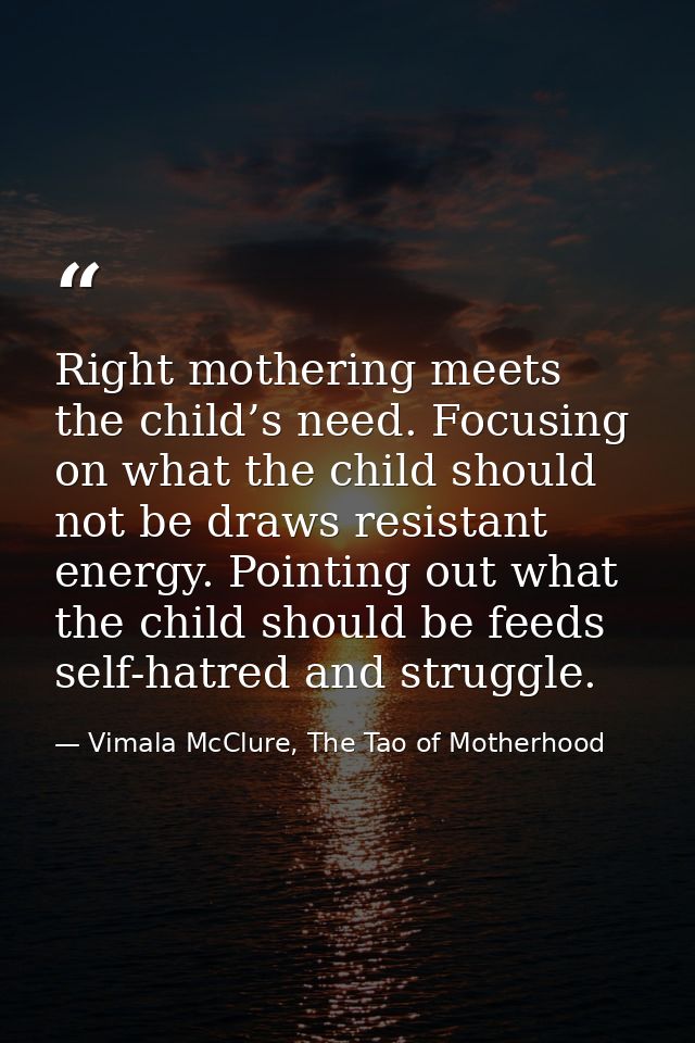 Right mothering meets the child’s need. Focusing on what the child should not be draws resistant energy. Pointing out wh — Vimala McClure, The Tao of Motherhood