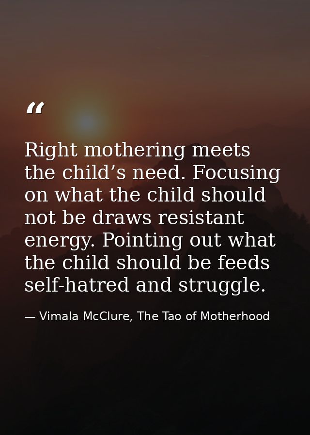 Right mothering meets the child’s need. Focusing on what the child should not be draws resistant energy. Pointing out wh — Vimala McClure, The Tao of Motherhood