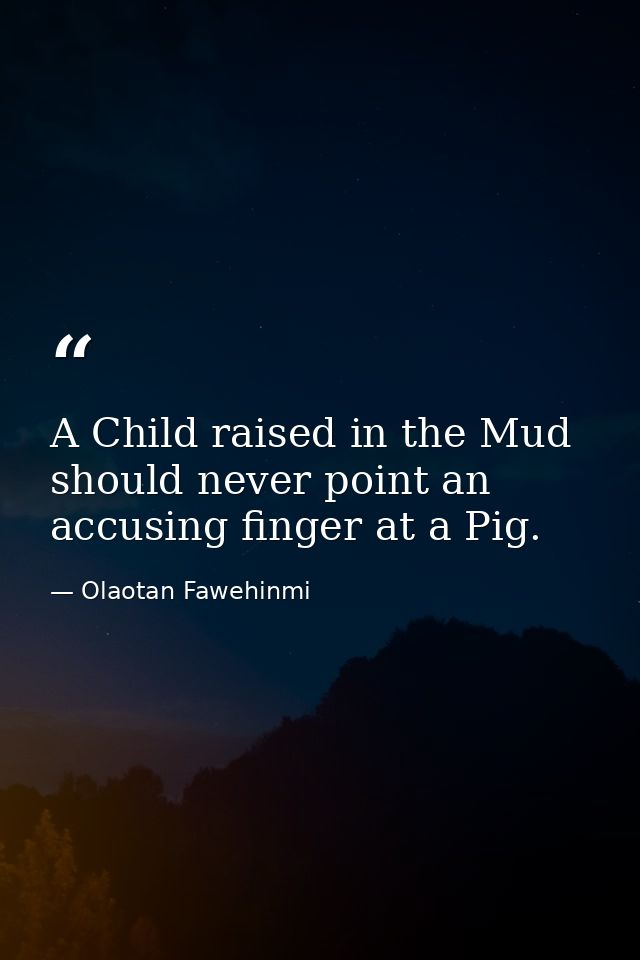A Child raised in the Mud should never point an accusing finger at a Pig. — Olaotan Fawehinmi