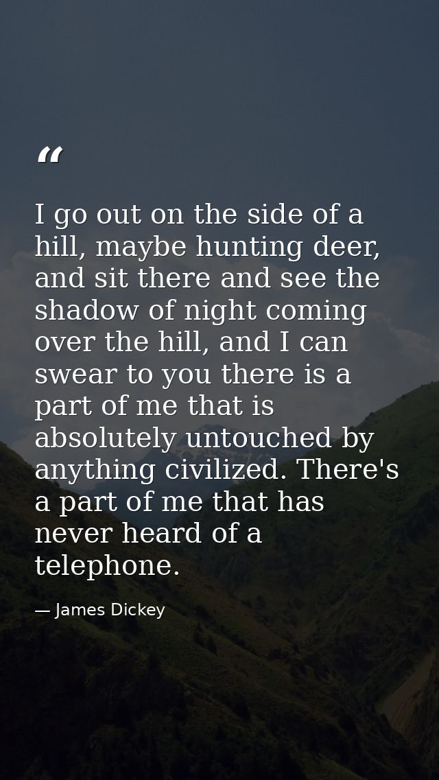 I go out on the side of a hill, maybe hunting deer, and sit there and see the shadow of night coming over the hill, and  — James Dickey