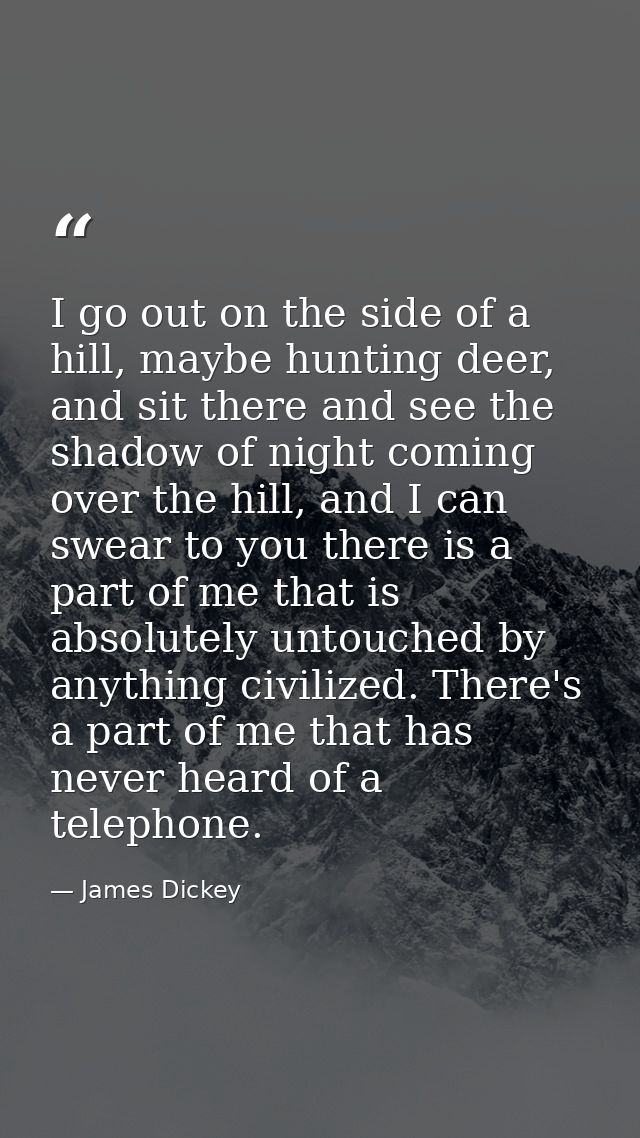 I go out on the side of a hill, maybe hunting deer, and sit there and see the shadow of night coming over the hill, and  — James Dickey