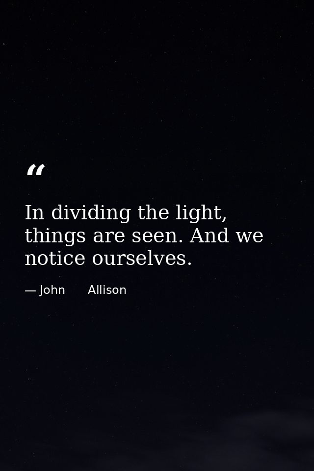 In dividing the light, things are seen. And we notice ourselves. — John      Allison