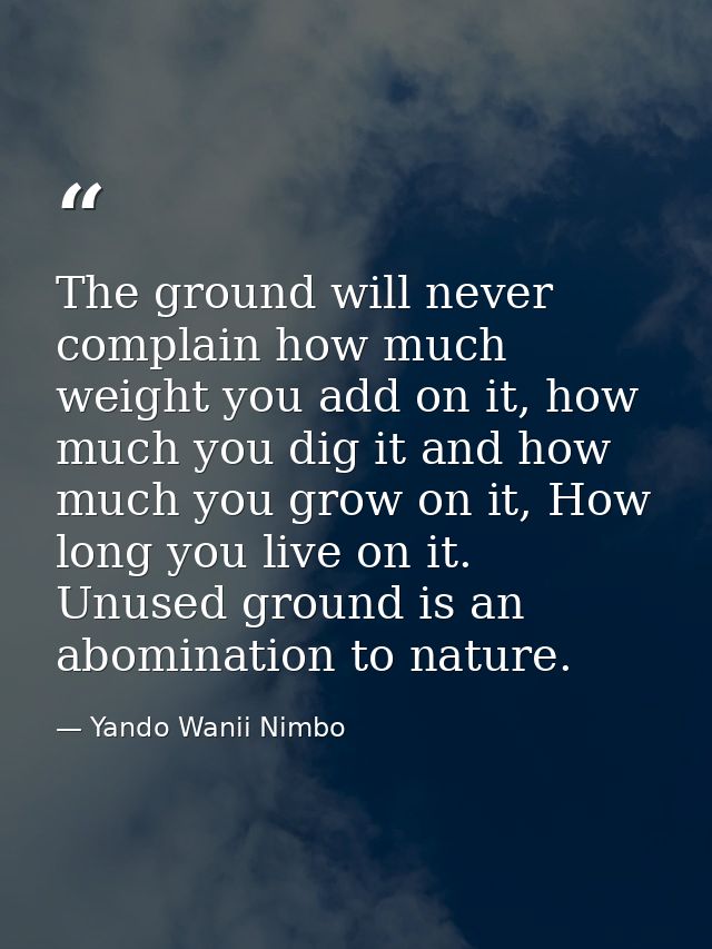 The ground will never complain how much weight you add on it, how much you dig it and how much you grow on it, How long  — Yando Wanii Nimbo