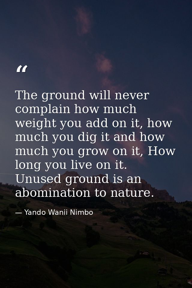 The ground will never complain how much weight you add on it, how much you dig it and how much you grow on it, How long  — Yando Wanii Nimbo