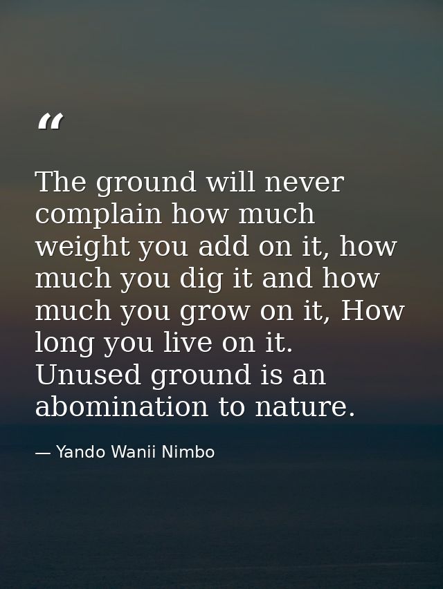 The ground will never complain how much weight you add on it, how much you dig it and how much you grow on it, How long  — Yando Wanii Nimbo