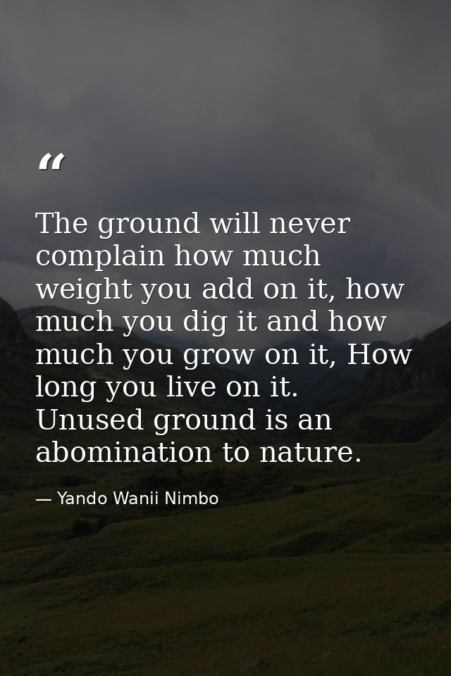 The ground will never complain how much weight you add on it, how much you dig it and how much you grow on it, How long  — Yando Wanii Nimbo