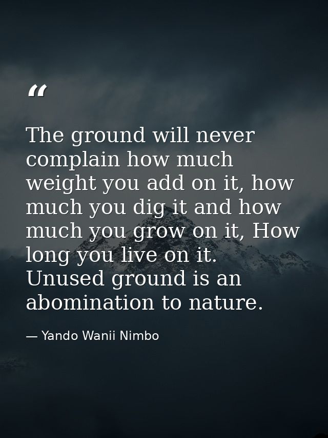 The ground will never complain how much weight you add on it, how much you dig it and how much you grow on it, How long  — Yando Wanii Nimbo