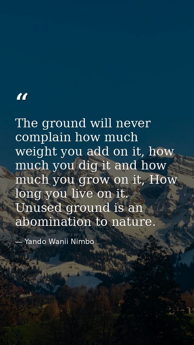 The ground will never complain how much weight you add on it, how much you dig it and how much you grow on it, How long  — Yando Wanii Nimbo