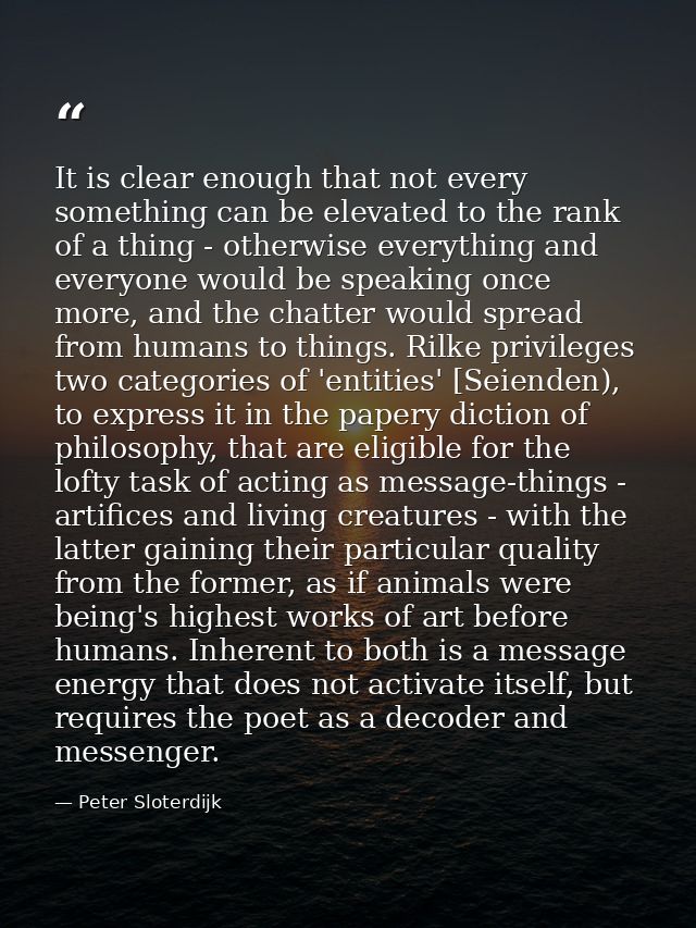 It is clear enough that not every something can be elevated to the rank of a thing - otherwise everything and everyone w — Peter Sloterdijk