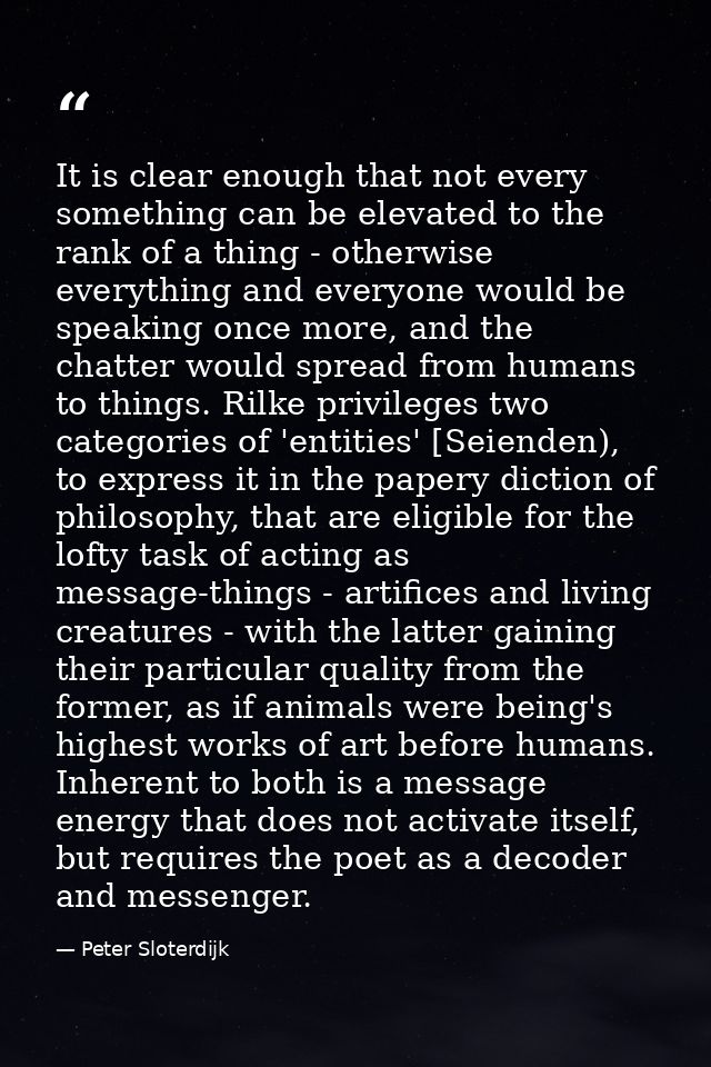 It is clear enough that not every something can be elevated to the rank of a thing - otherwise everything and everyone w — Peter Sloterdijk