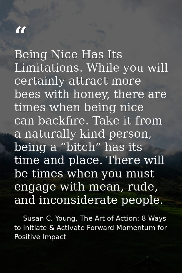Being Nice Has Its Limitations. While you will certainly attract more bees with honey, there are times when being nice c — Susan C. Young, The Art of Action: 8 Ways to Initiate & Activate Forward Momentum for Positive Impact