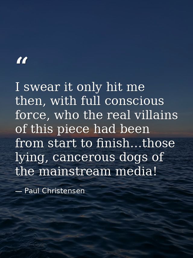 I swear it only hit me then, with full conscious force, who the real villains of this piece had been from start to finis — Paul Christensen