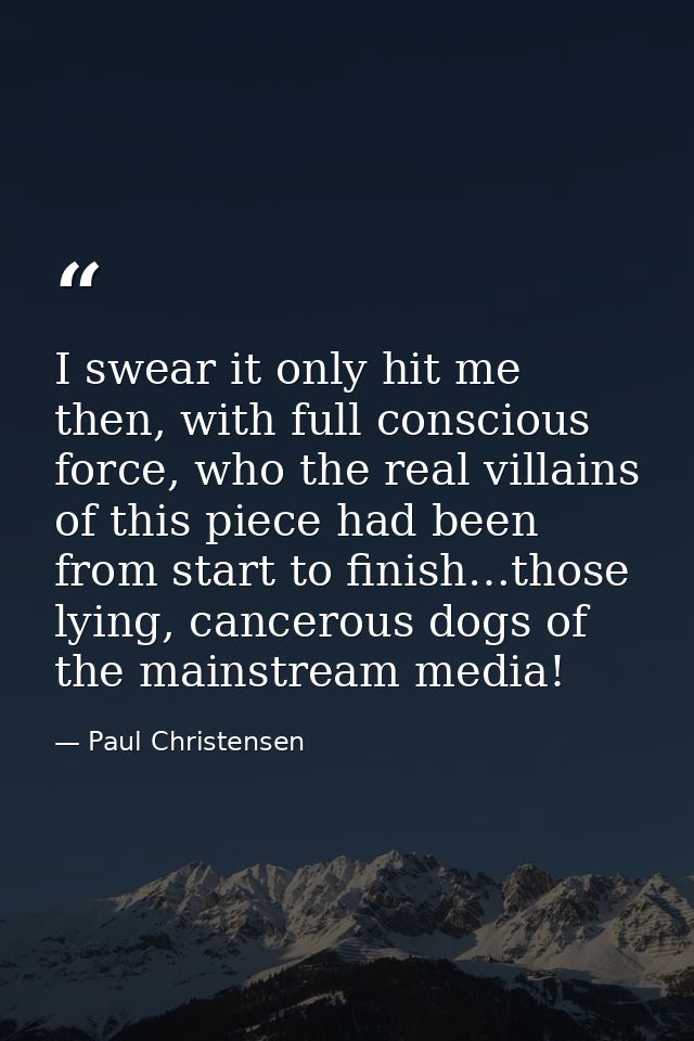 I swear it only hit me then, with full conscious force, who the real villains of this piece had been from start to finis — Paul Christensen