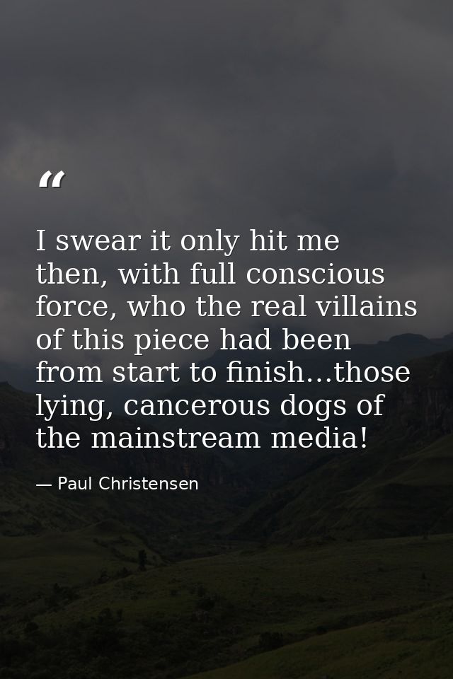 I swear it only hit me then, with full conscious force, who the real villains of this piece had been from start to finis — Paul Christensen