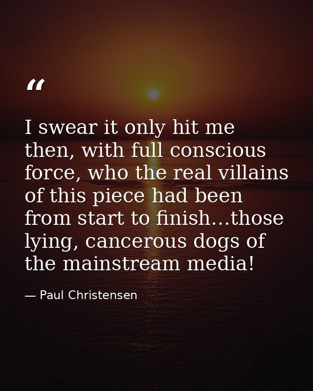 I swear it only hit me then, with full conscious force, who the real villains of this piece had been from start to finis — Paul Christensen