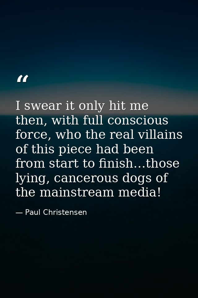 I swear it only hit me then, with full conscious force, who the real villains of this piece had been from start to finis — Paul Christensen