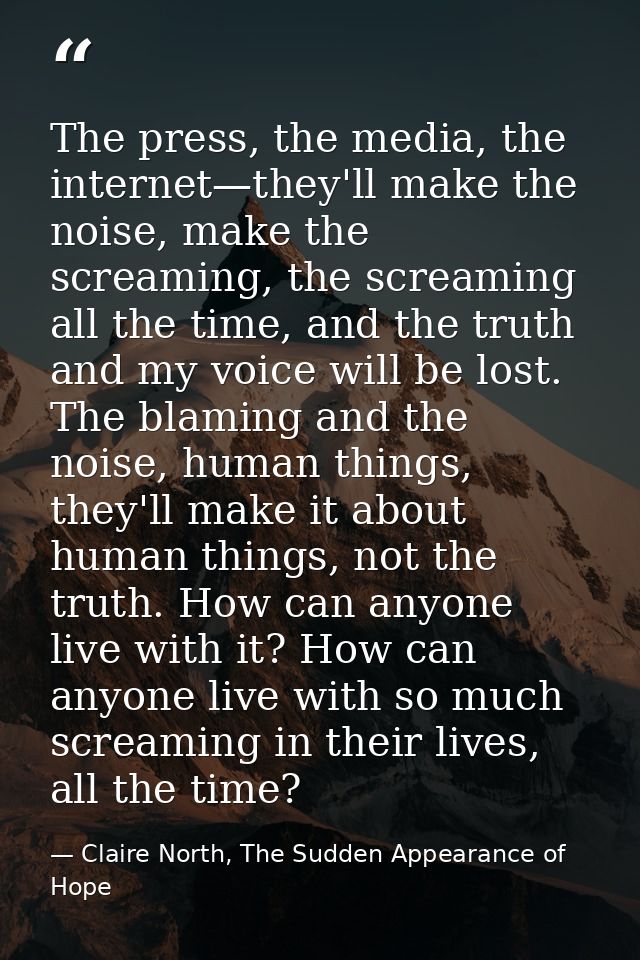 The press, the media, the internet—they'll make the noise, make the screaming, the screaming all the time, and the truth — Claire North, The Sudden Appearance of Hope