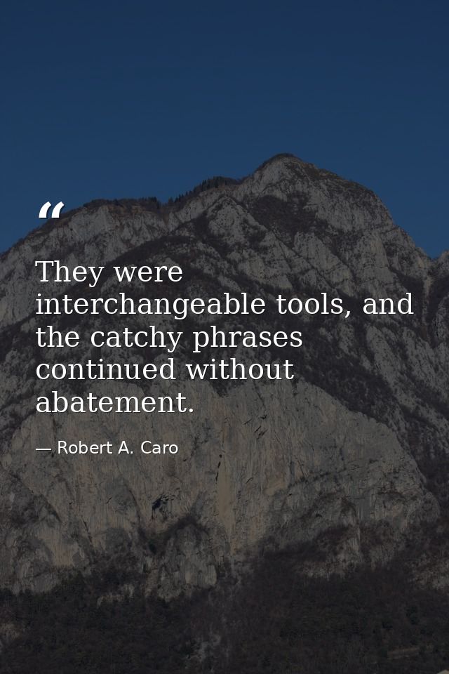 They were interchangeable tools, and the catchy phrases continued without abatement. — Robert A. Caro
