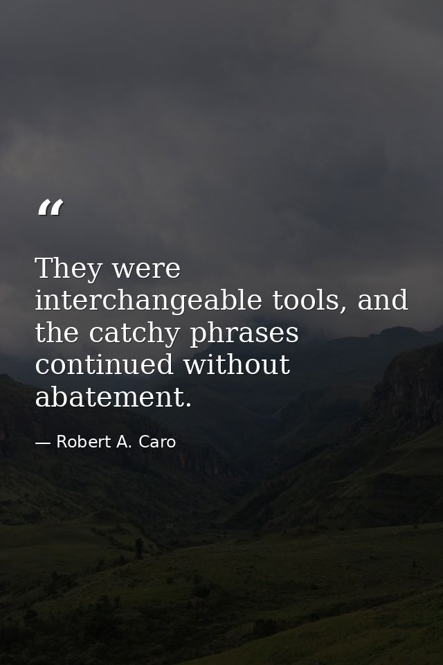 They were interchangeable tools, and the catchy phrases continued without abatement. — Robert A. Caro