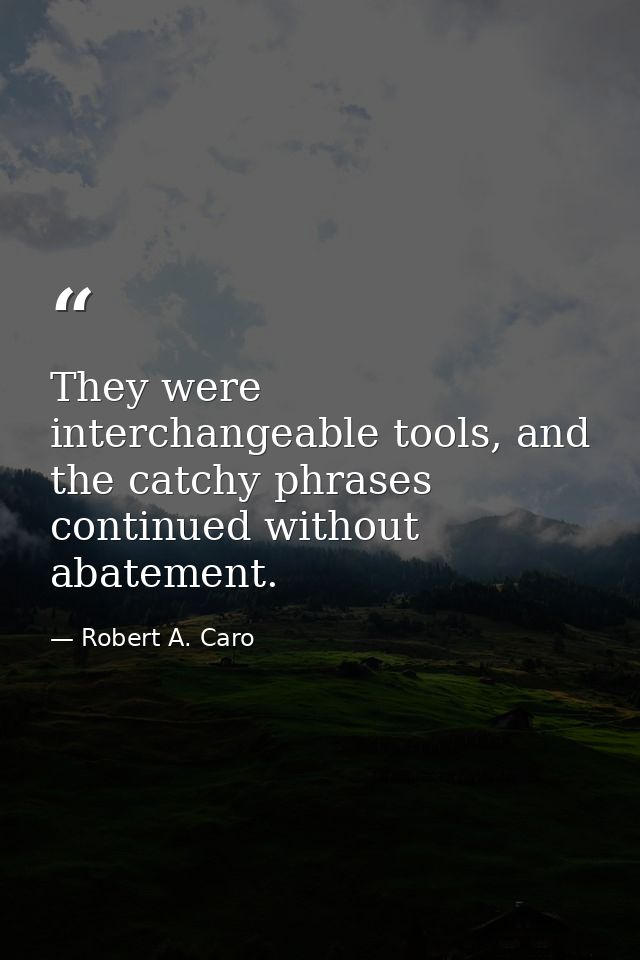 They were interchangeable tools, and the catchy phrases continued without abatement. — Robert A. Caro