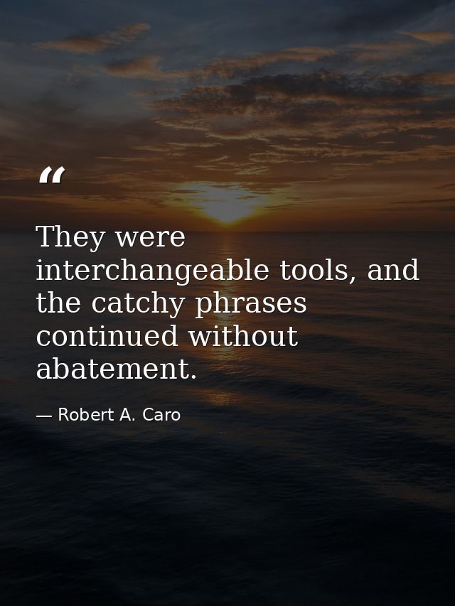 They were interchangeable tools, and the catchy phrases continued without abatement. — Robert A. Caro