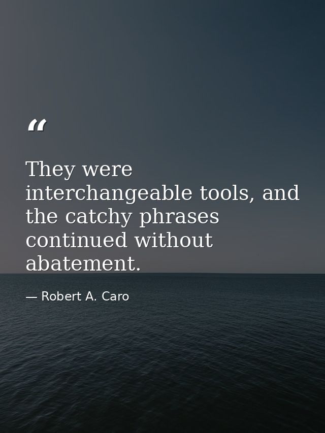 They were interchangeable tools, and the catchy phrases continued without abatement. — Robert A. Caro